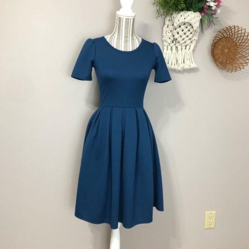 3/$25 Lularoe XS Amelia blue zip up dress EUC